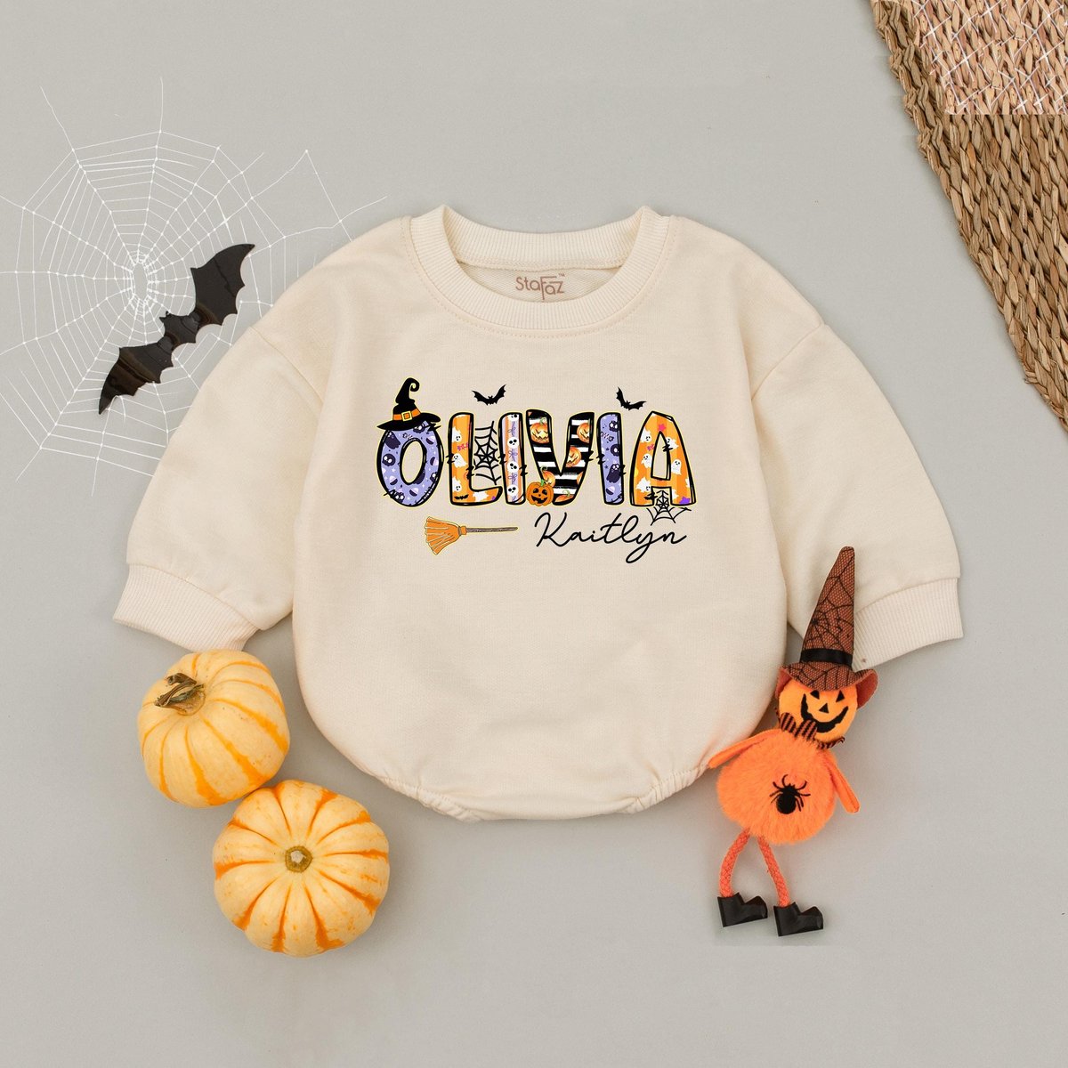 Personalized Name Halloween Baby Romper Retro Fall Baby Outfit Spooky Infant Clothes Baby Boy Hallow
