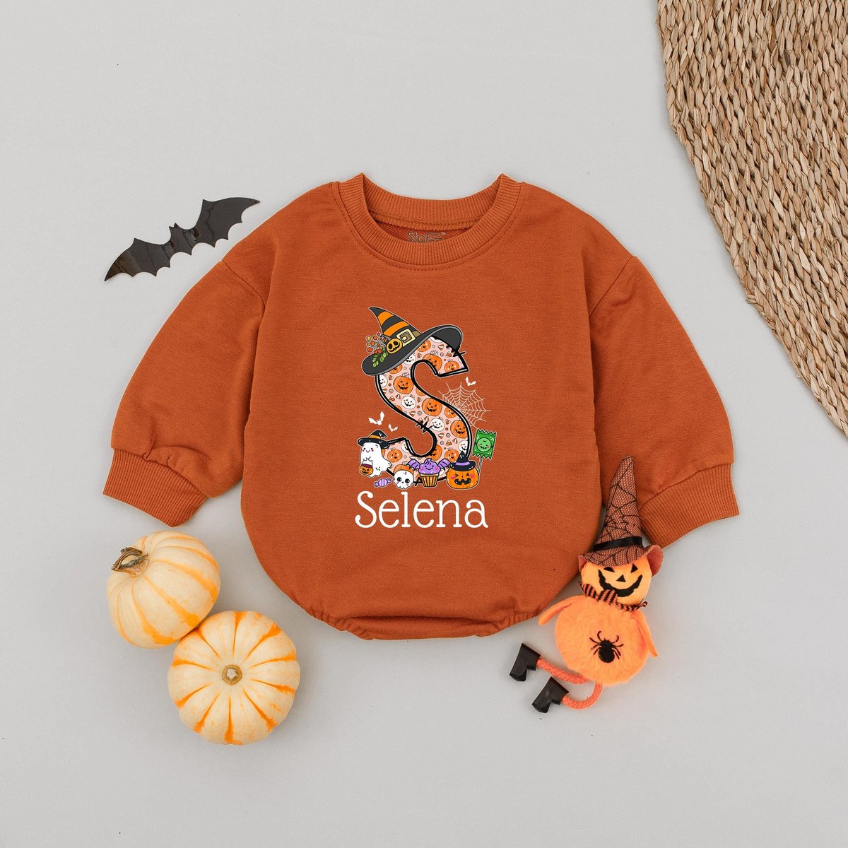 Personalized Name Halloween Monogramed Baby Romper Newborn Halloween Outfit Cute Pumpkin Baby Hallow
