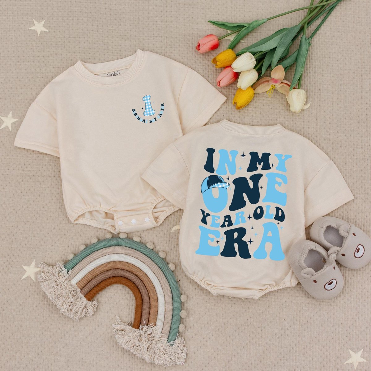 Personalized Name In My One Year Old Era Birthday Boy Bubble Romper Custom 1st Birthday Outfit for B