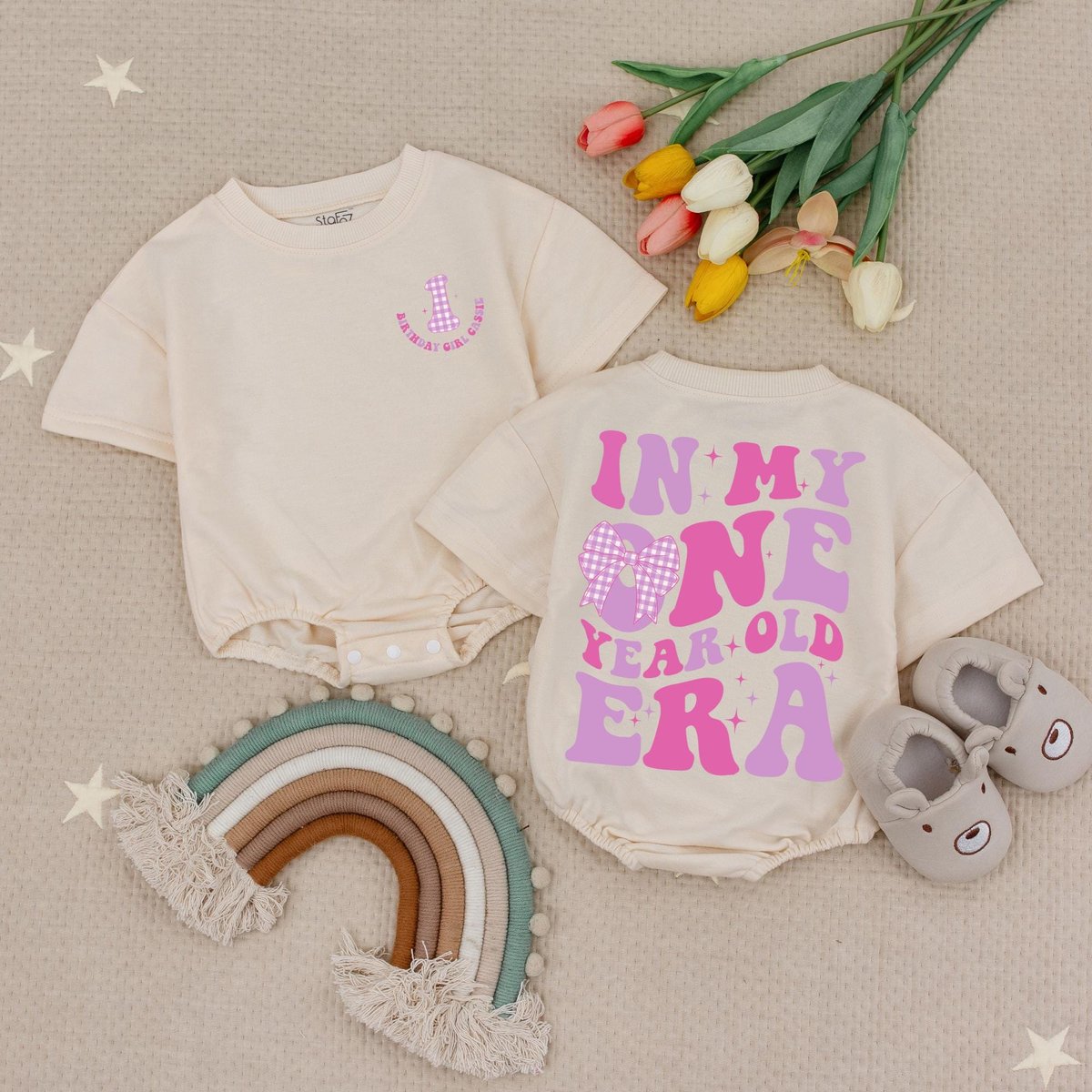 Personalized Name In My One Year Old Era Birthday Girl Bubble Romper Girls Birthday Shirt Gift for B