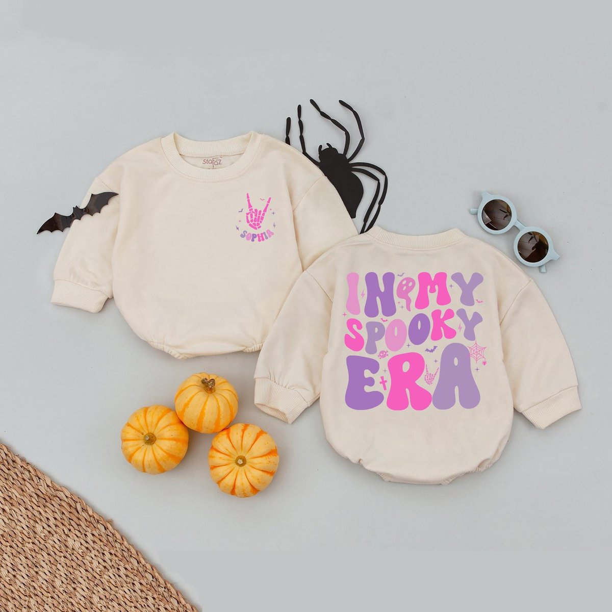 Personalized Name In My Spooky Era Baby Romper Custom Name Cute Ghost Romper Pumpkin Romper Babysuit