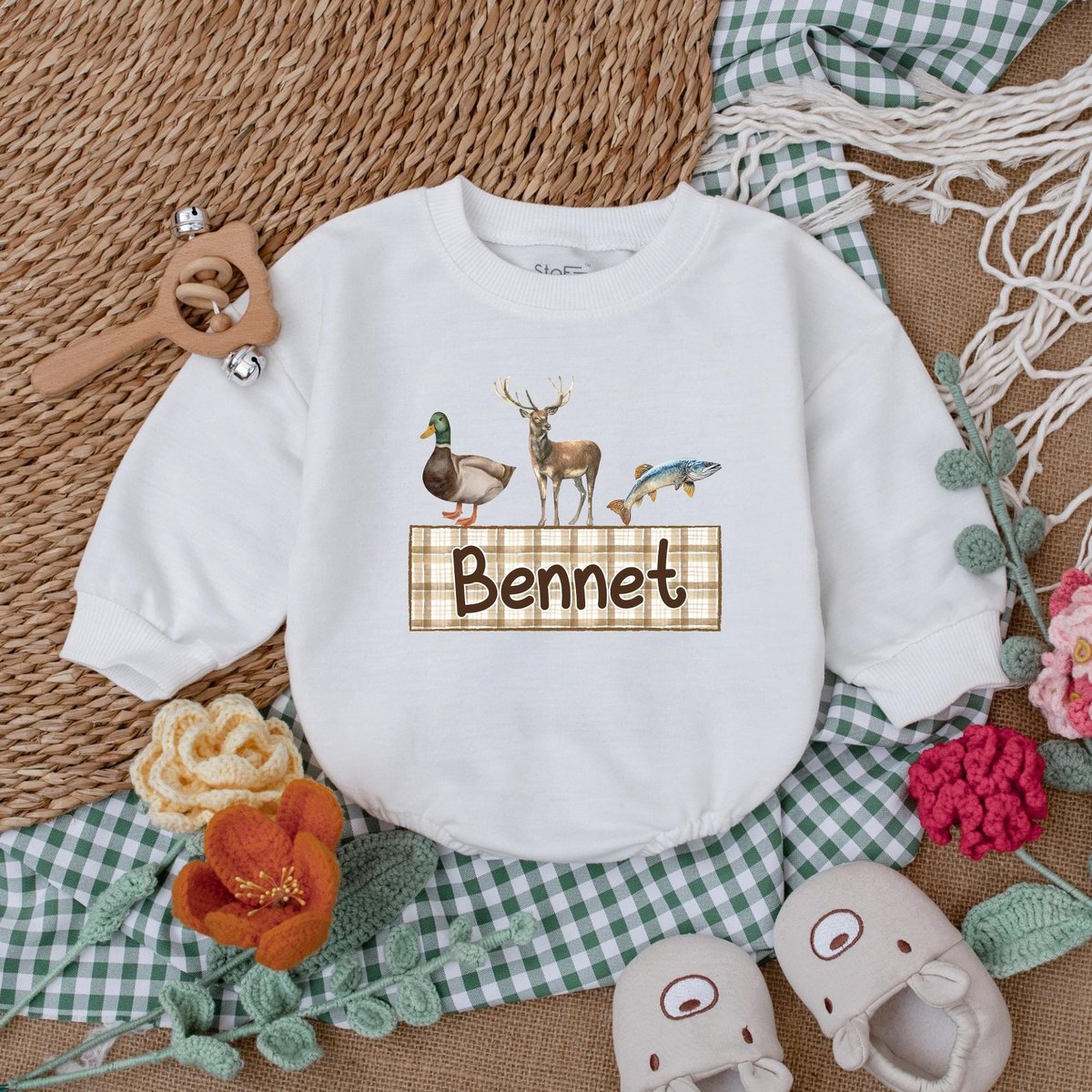 Personalized Name Mallard Duck Hunting Romper Boy Ducking Hunter Baby Romper Hunting Duck Baby Bodys 182