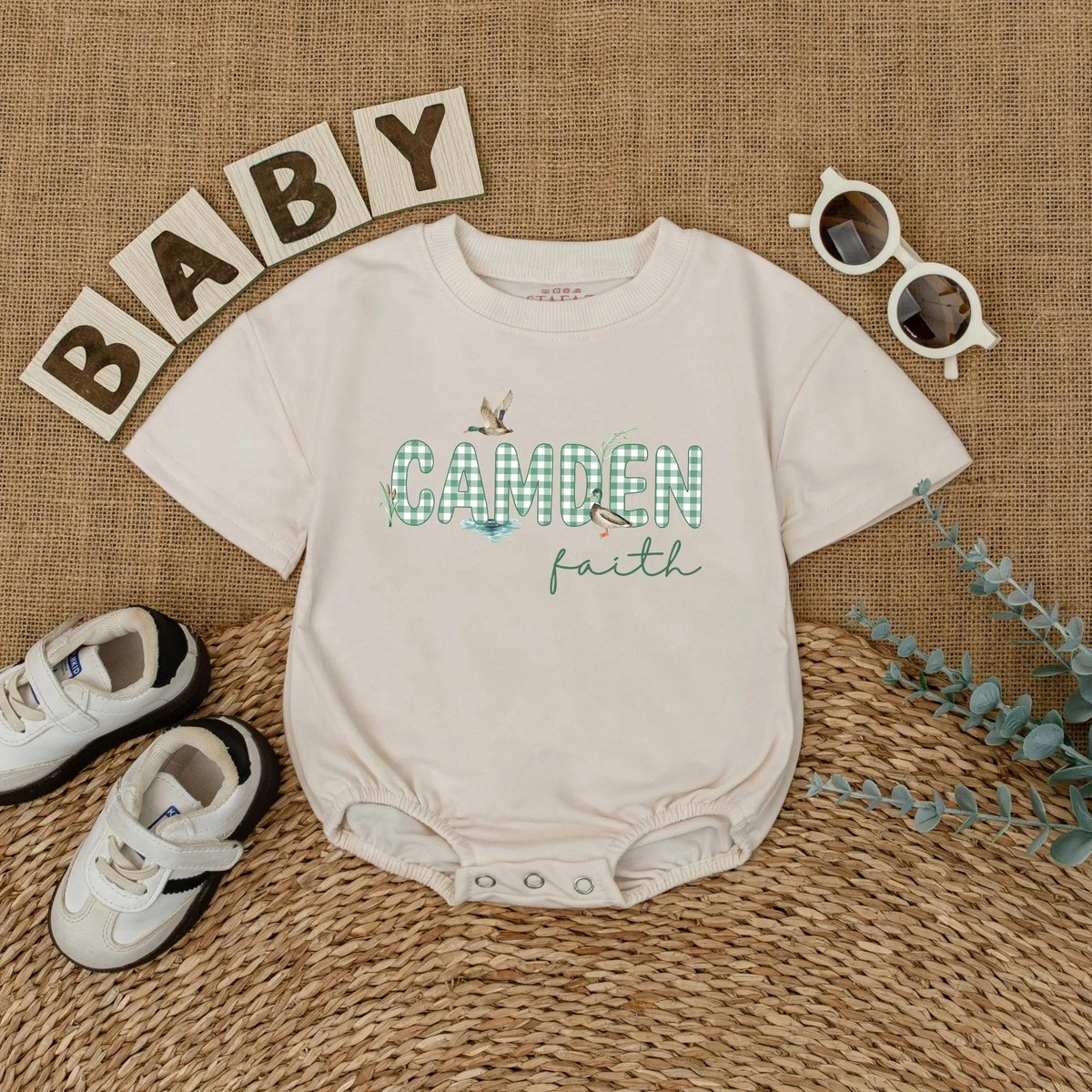 Personalized Name Mallard Duck Bubble Romper Mallard Duck Hunting Outfit for Baby Boy Duck Theme Bir 432