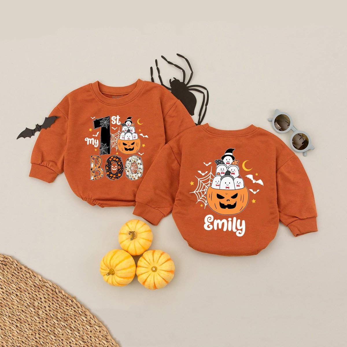Personalized Name My 1st Boo Baby Romper My First Halloween Outfit Halloween For Baby Fall Pumpkin B