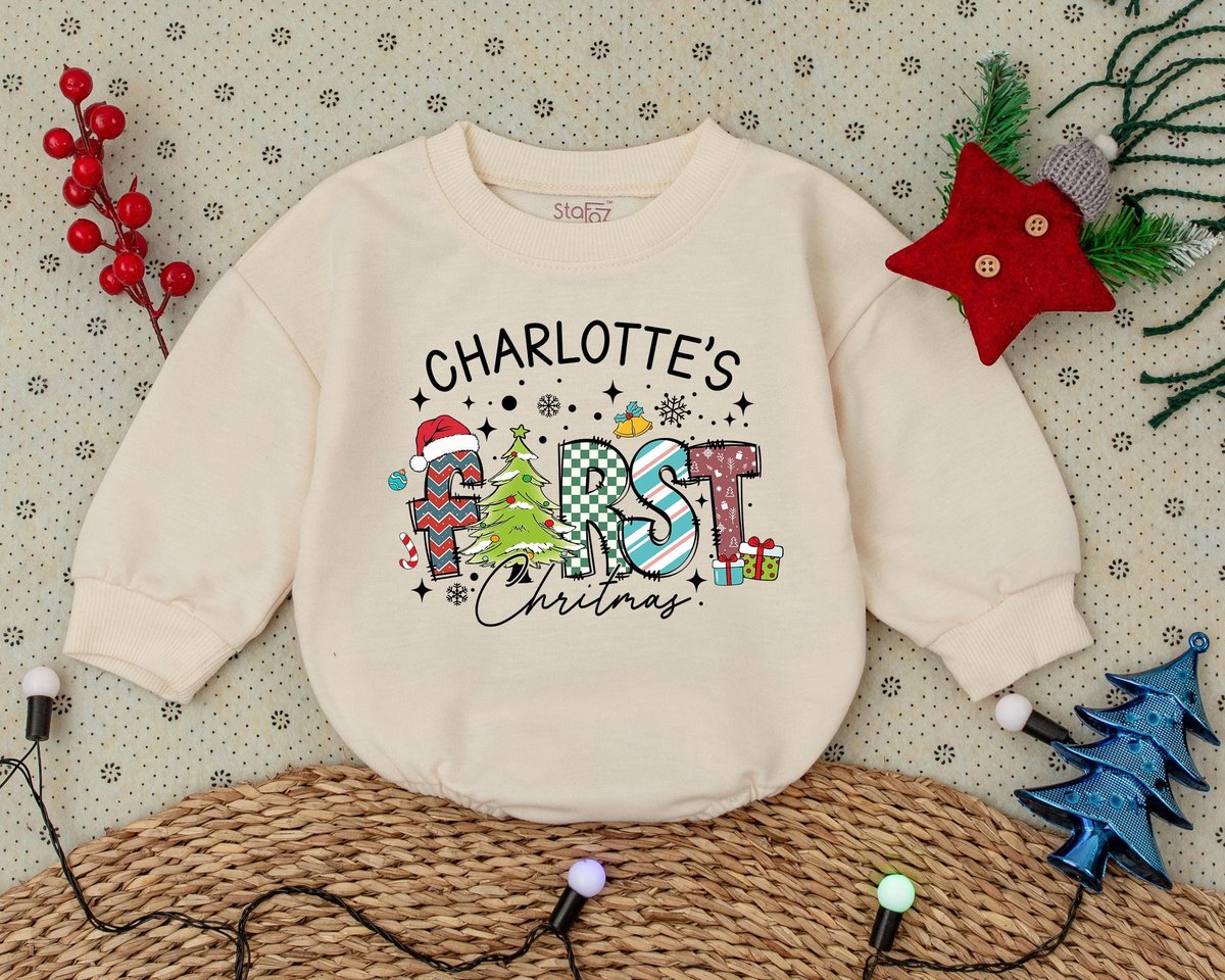 Personalized Name My First Christmas Bubble Romper Custom Name Baby Christmas Clothes First Christma