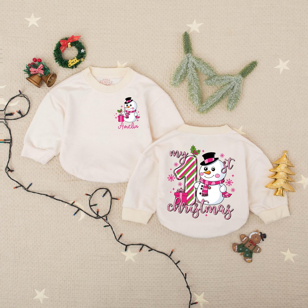 Personalized Name My First Christmas Bubble Romper Baby's First Christmas Babysuit First Christmas