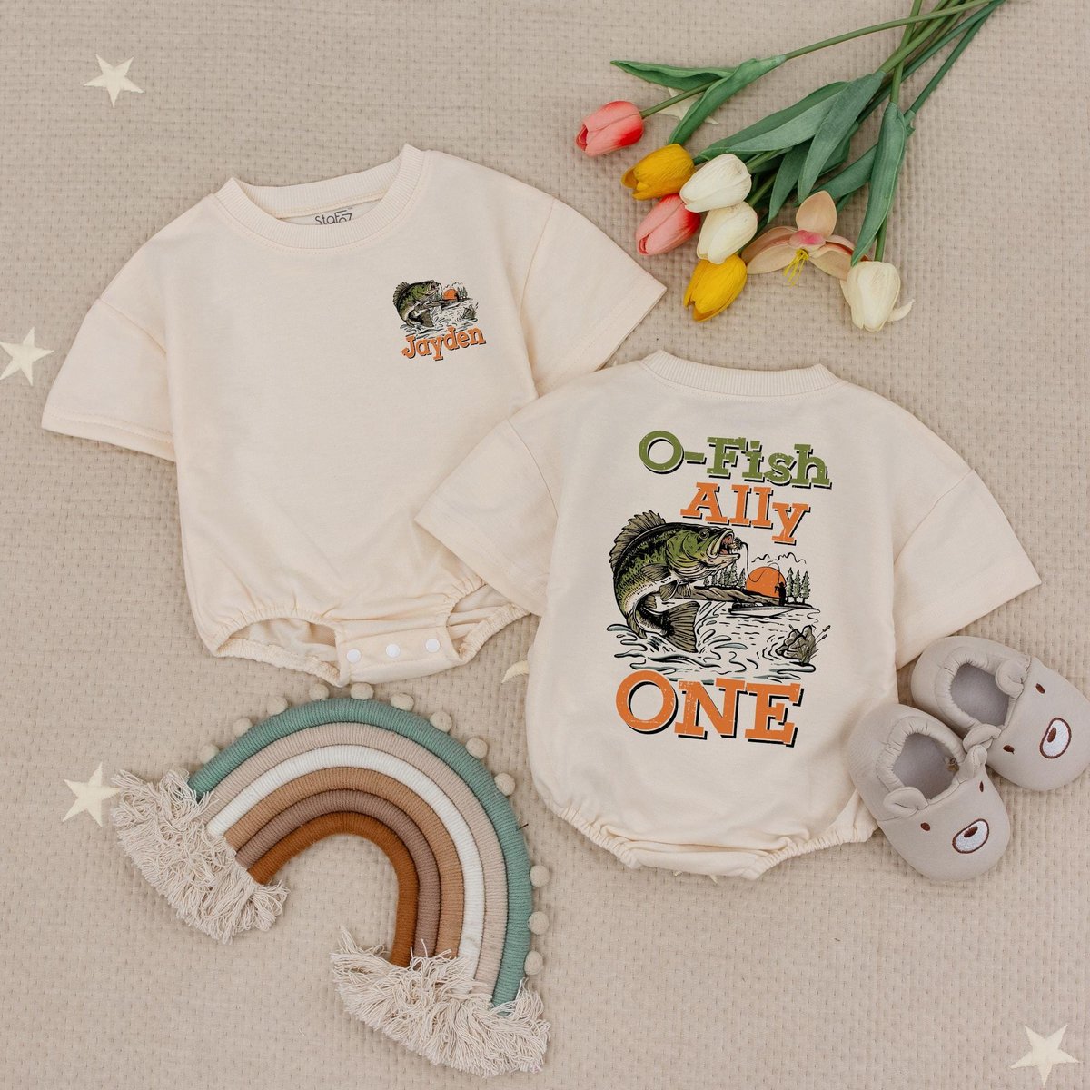 Personalized Name O-Fish-Ally One Baby Romper Little Fishing Romper Fishing Birthday Baby Bodysuit T