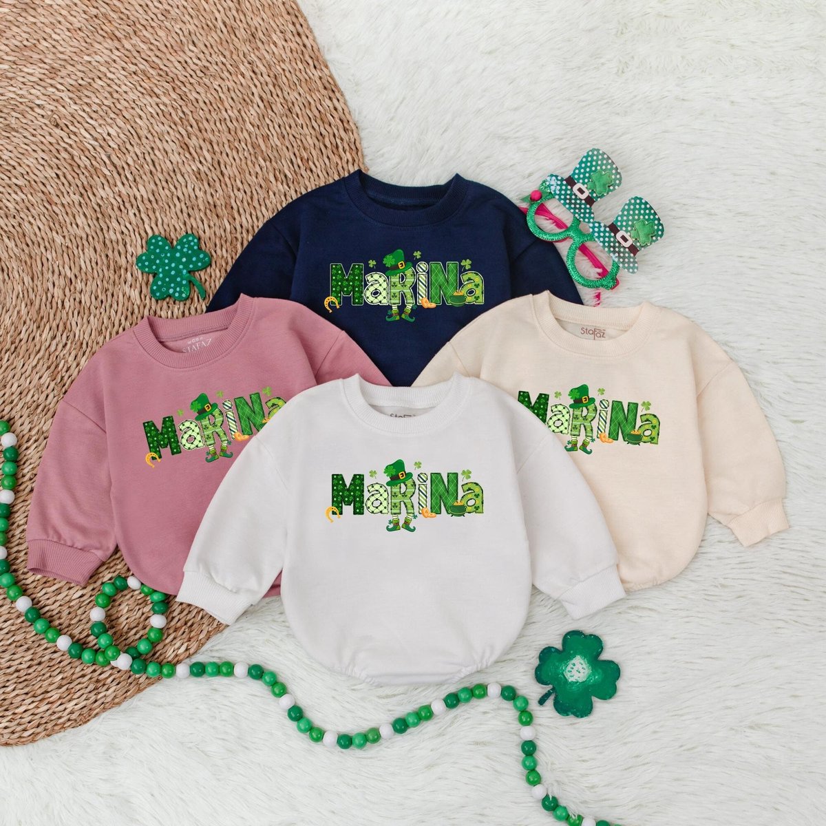 Personalized Name Patrick's Day Baby Romper Lucky Shamrock St Patrick's Day Bodysuit Clover Baby O 185