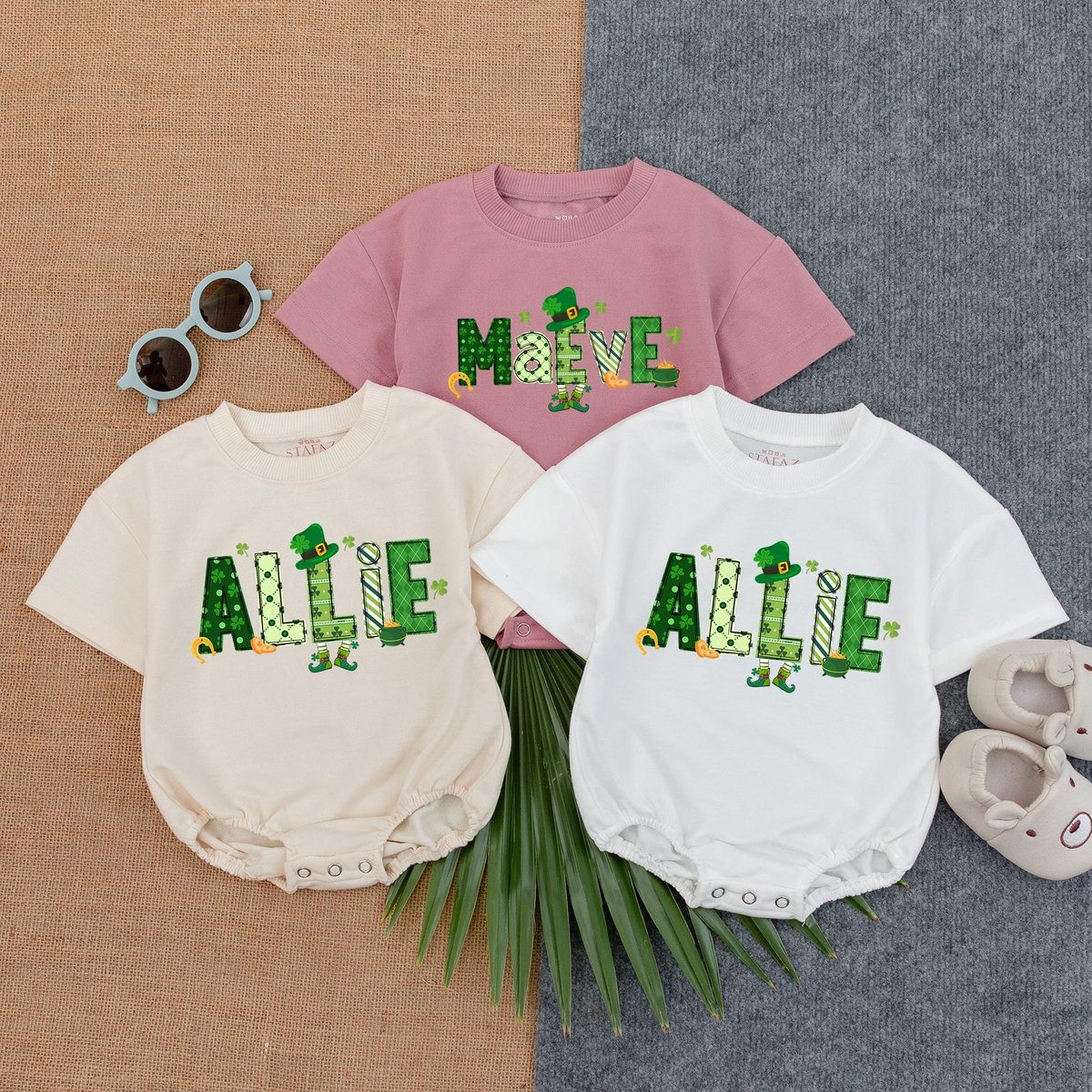 Personalized Name Patrick's Day Baby Romper Lucky Shamrock St Patrick's Day Bodysuit Clover Baby O 186