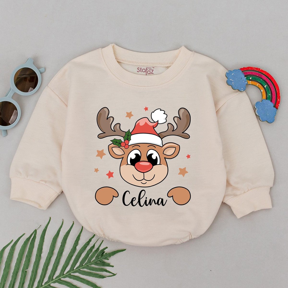 Personalized Name Reindeer Romper 1st Christmas Reindeer Baby Romper Baby Shower Gift Christmas Outf