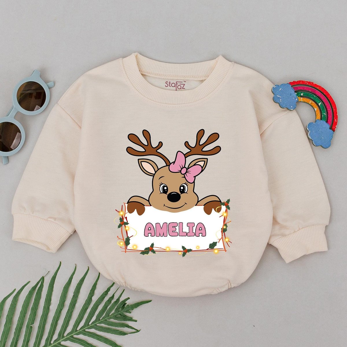 Personalized Name Reindeer Romper 1st Christmas Reindeer Baby Romper Baby Shower Gift Christmas Outf