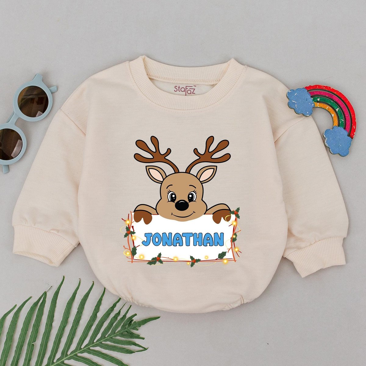 Personalized Name Reindeer Romper 1st Christmas Reindeer Boy Romper Baby Shower Gift Christmas Outfi