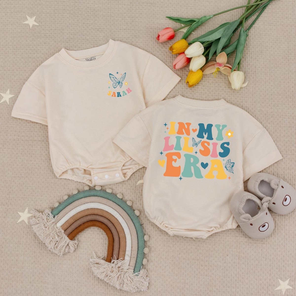 Personalized Name Retro Lil Sis Baby Romper In My Lil Sis Era Baby Babysuit Cute Retro Sister Bodysu