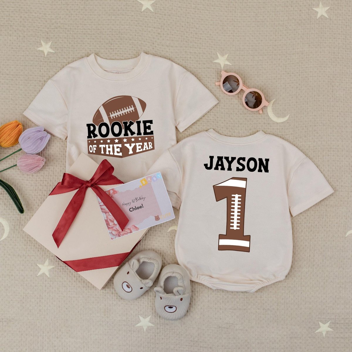 Personalized Name Rookie Of The Year Boys Football Birthday Baby Romper Sports Birthday Party Babysu