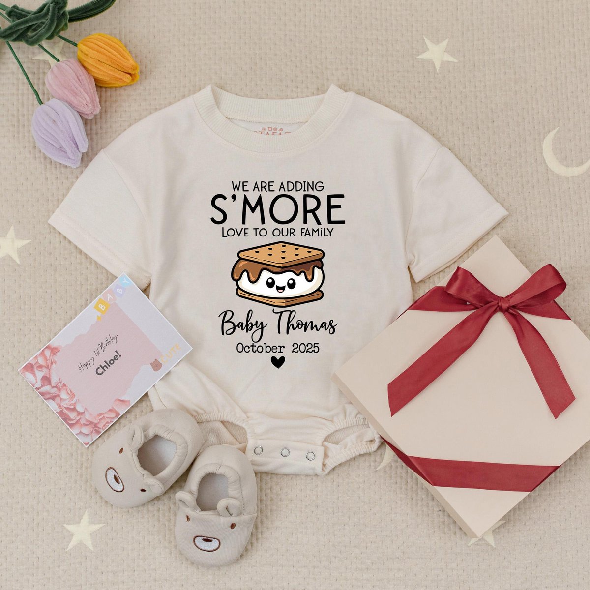 Personalized Name S'more Pregnancy Reveal Baby Romper Adding Smore Love Babysuit Sibling Pregnancy