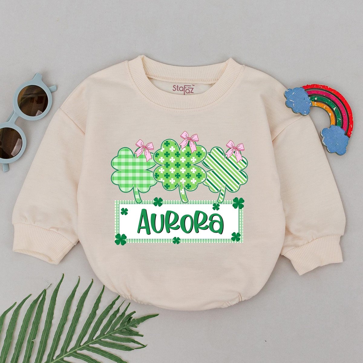 Personalized Name Shamrock Baby Romper Patty's Day Romper Baby Shower Gift 1st Patrick's Day Bodys