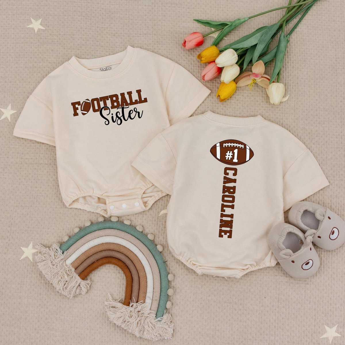 Personalized Name Sister Football Baby Bodysuit Cute Sport Sister Tee Game Day Outfit LookFootball L