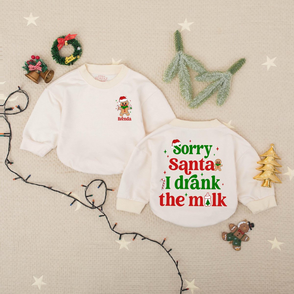 Personalized Name Sorry Santa I Drank The Milk Baby Romper Cozy First Christmas Baby Outfit Xmas Bir