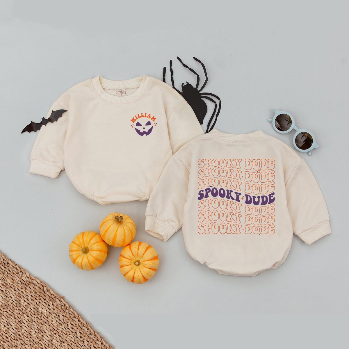 Personalized Name Spooky Dude Baby Romper Boys Halloween Kids Tee Fall Autumn Kids Shirt Spooky Seas