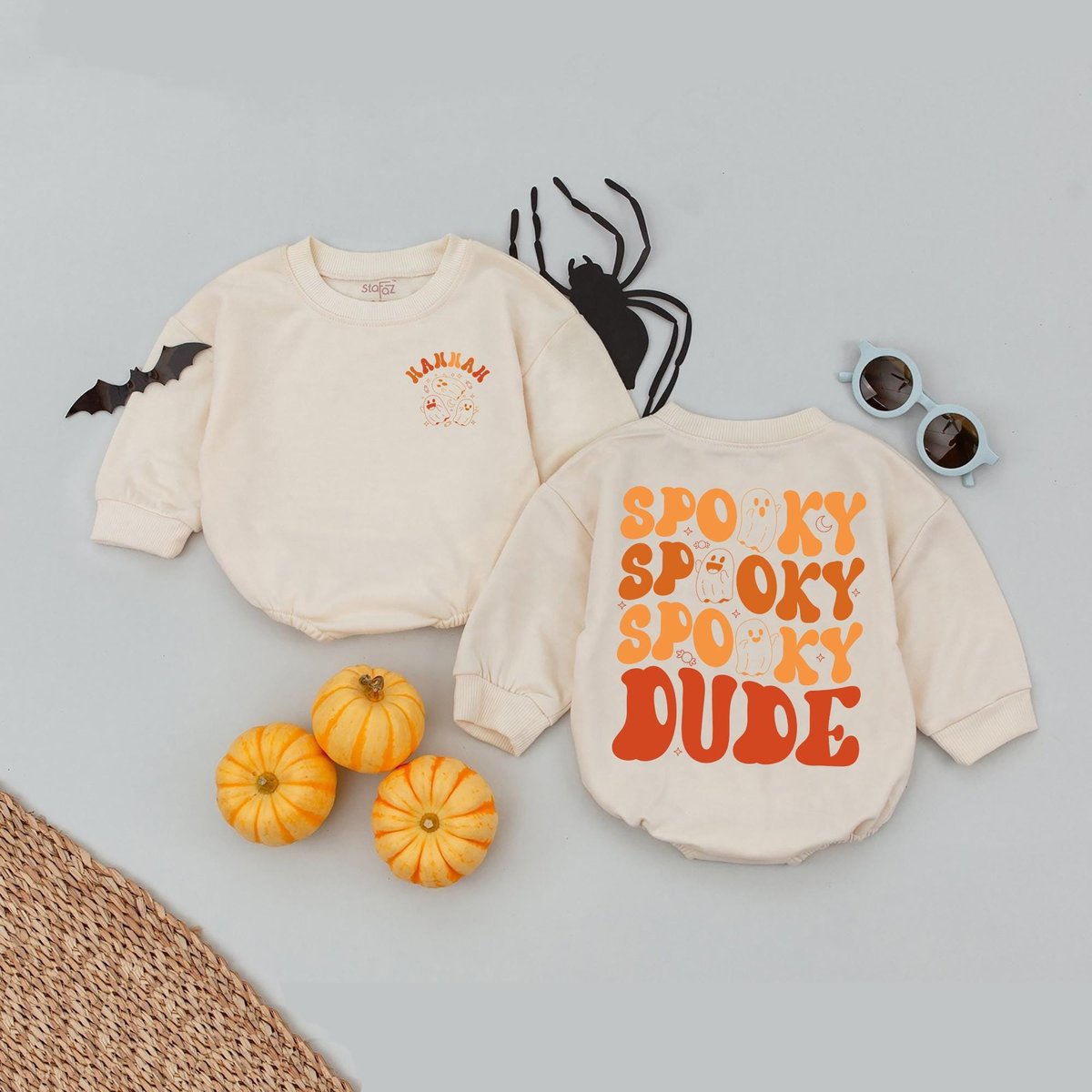 Personalized Name Spooky Dude Baby Romper Cute Halloween Kids Babysuit Spooky Ghosts Shirt for Kids