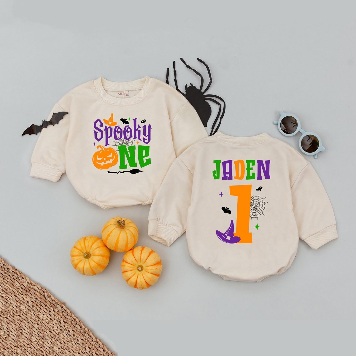 Personalized Name Spooky One Birthday Baby Romper Boo Is One First Birthday First Halloween Birthday
