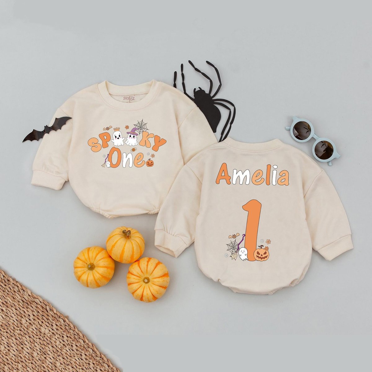Personalized Name Spooky One Baby Romper My First Halloween Baby Boo Romper Outfits Spooky Season Ba