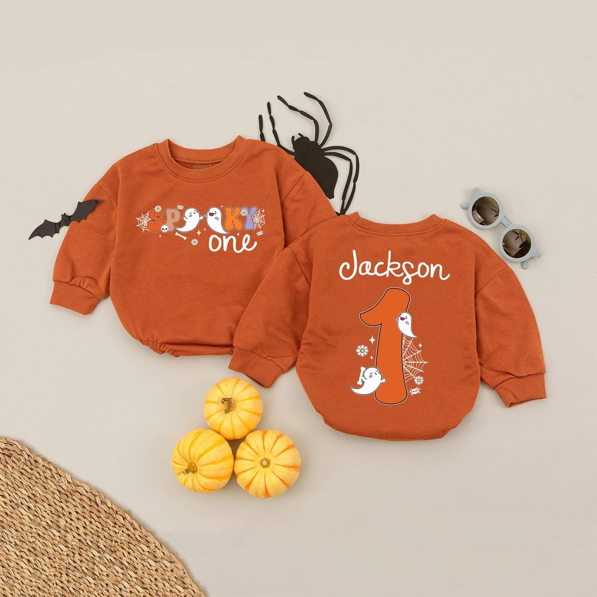 Personalized Name Spooky One Baby Romper One Spooky Dude Bodysuit My First Halloween Baby Outfit Bab