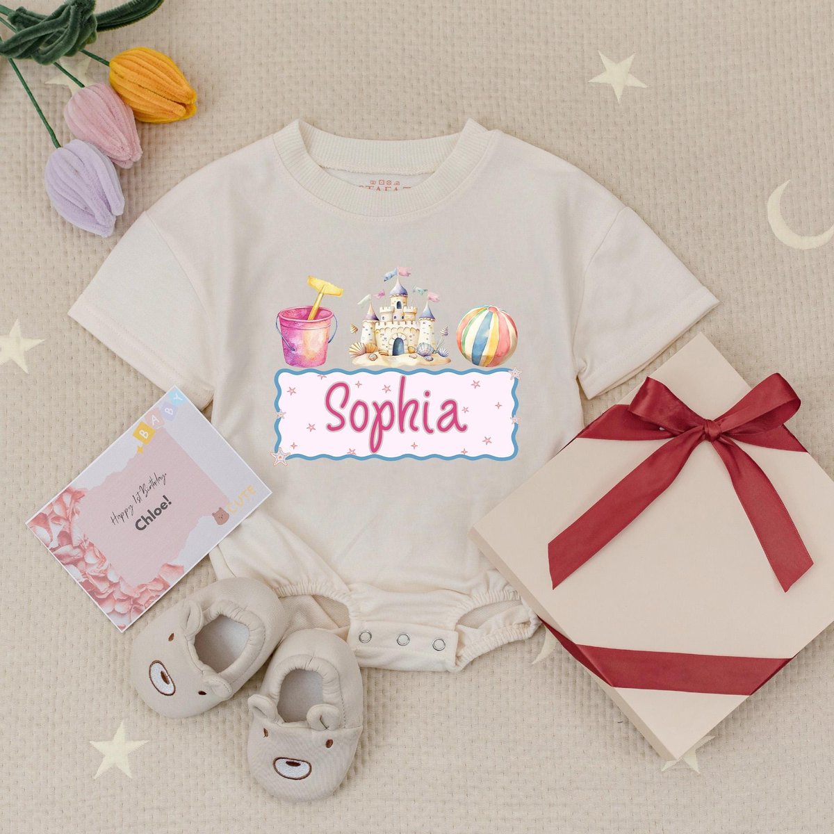 Personalized Name Summer Girl Baby Romper Custom Girls Sandcastle Babysuit Personalized Name Babysui