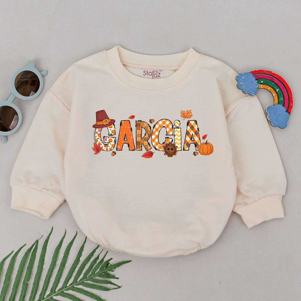Personalized Name Thanksgiving Romper Pumpkin Baby Romper 1st Birthday Thanksgiving Outfit First Tha