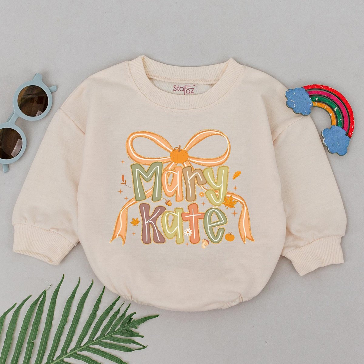 Personalized Name Thanksgiving Baby Romper Bow Thankful Pumpkin Outfit Custom Name Baby Bodysuit Fal