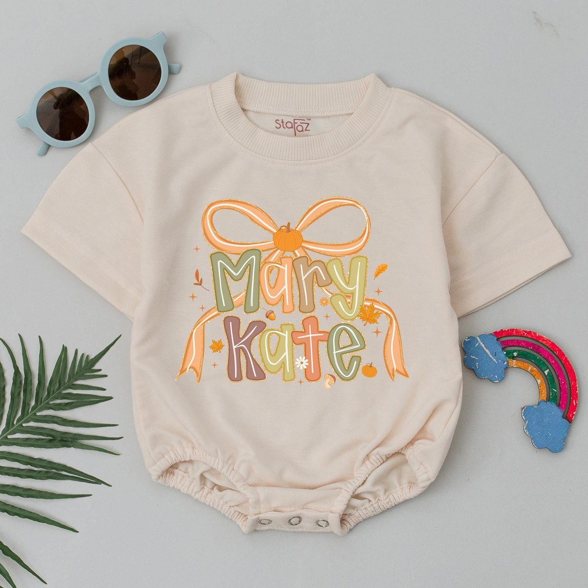 Personalized Name Thanksgiving Baby Romper Bow Thankful Pumpkin Outfit Custom Name Baby Bodysuit Fal