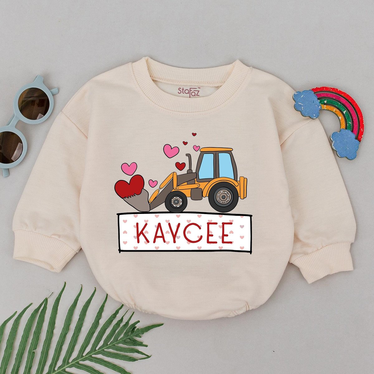 Personalized Name Valentine Romper Valentine Excavator Romper 1st Valentines For Baby Girl Little Va