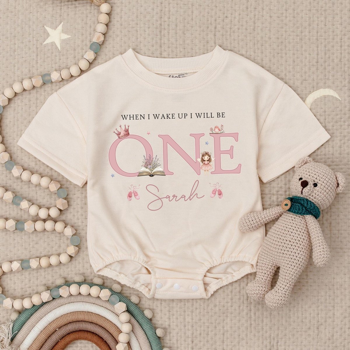 Personalized Name When I Wake Up I Will Be One Baby Romper I am One Babysuit First Birthday Gift My