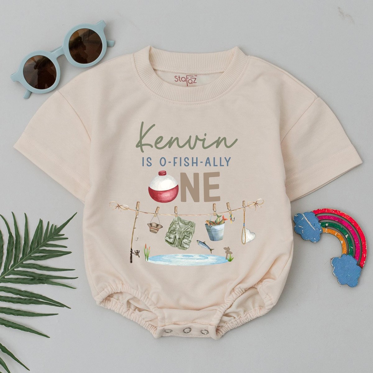 Personalized O-Fish-Ally One Birthday Romper Custom Name Fishing Birthday Baby Bodysuit First Birthd