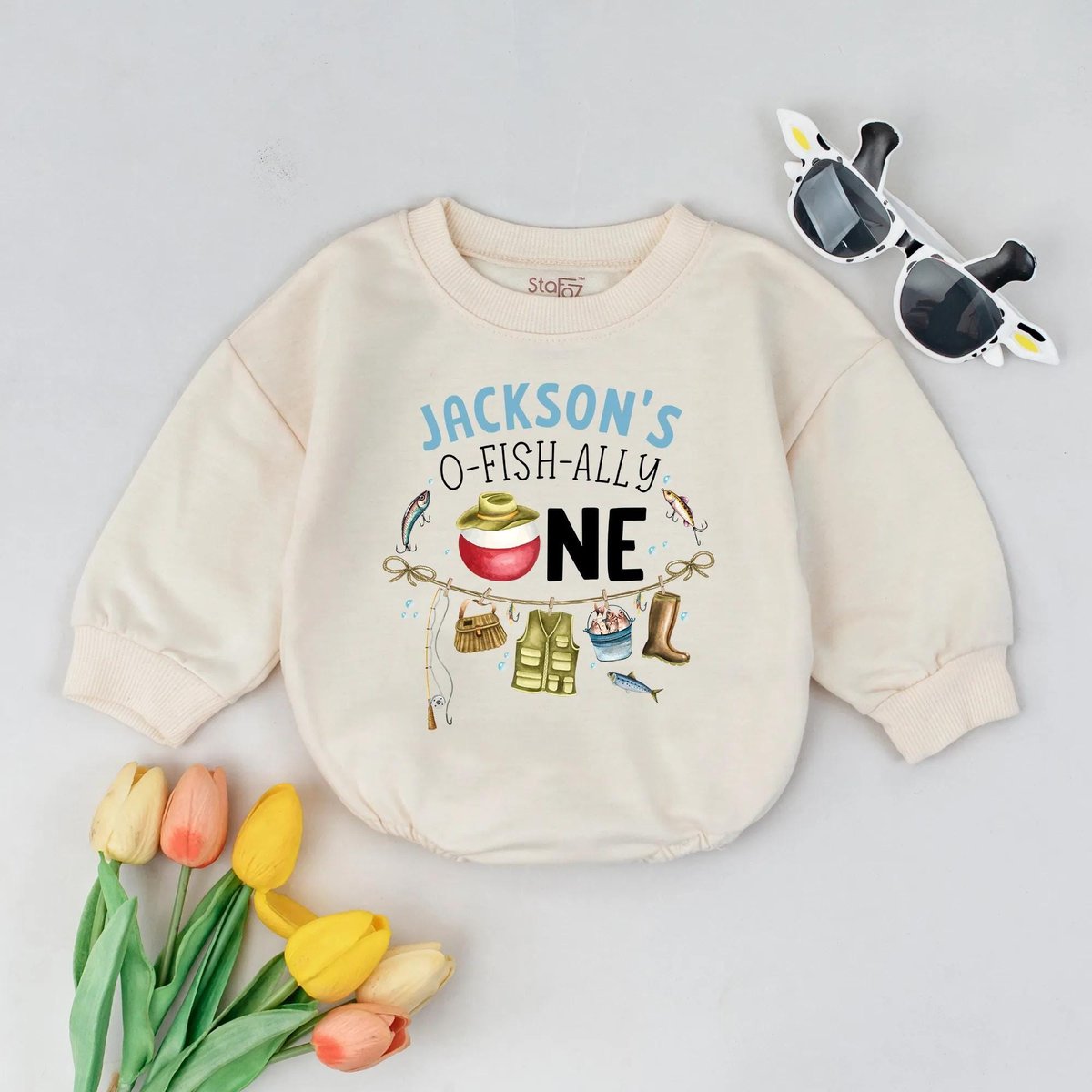 Personalized O Fish Ally One Romper Baby Boy Fishing Birthday Outfit Custom Name 1st Birthday Clothe 436
