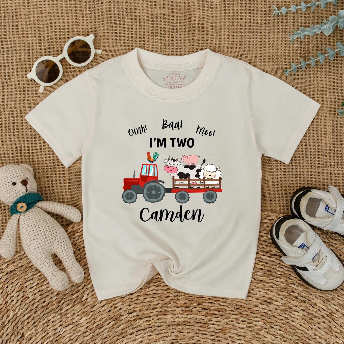 Personalized Oink Baa Moo Im Two Birthday Shirt Farm Animal Tractor Toddler T Shirt 2nd Birthday Boy 435