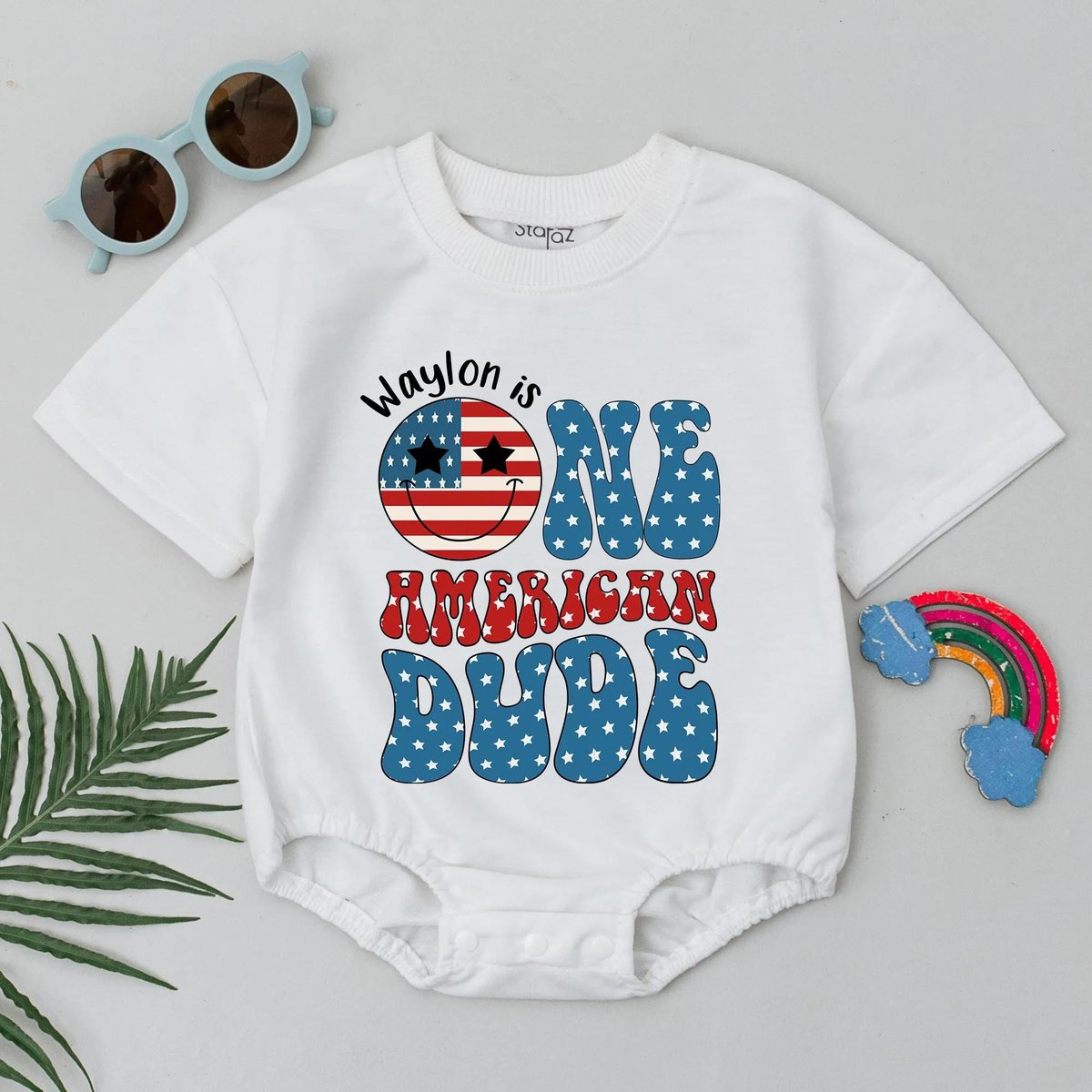 Personalized One American Dude Baby Romper Custom Name 4th of July Independence Day USA Patriotic Ou