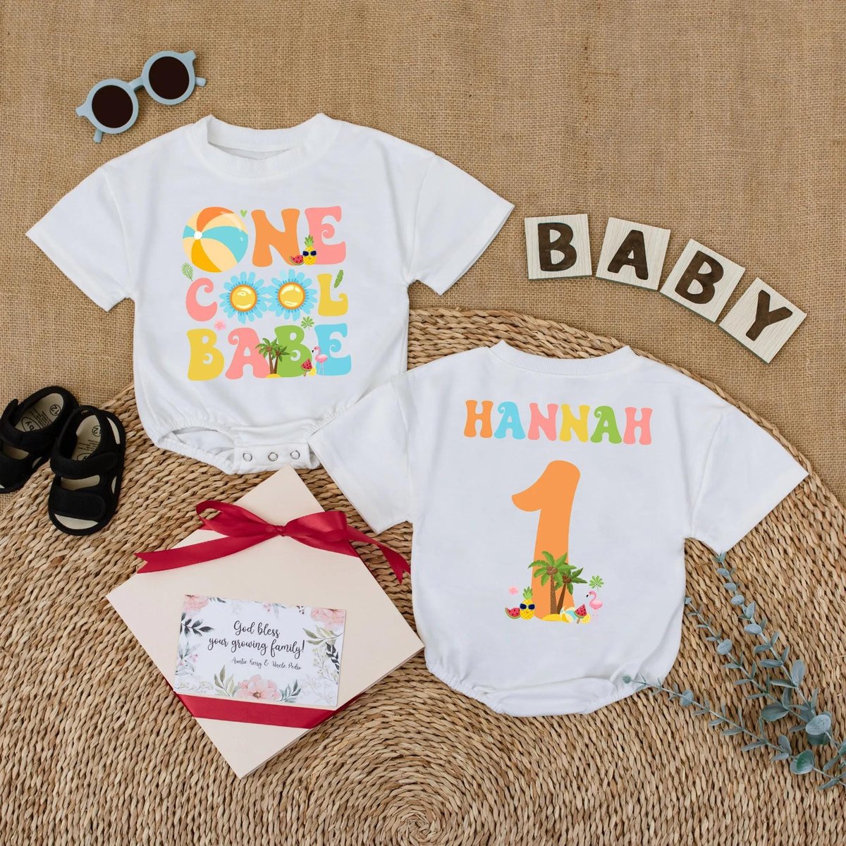 Personalized One Cool Babe Romper Custom Beach Birthday Baby Outfit Summer Bubble Romper for Girl Po 431