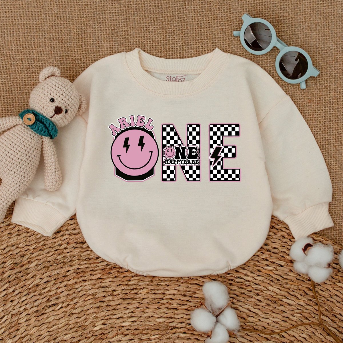 Personalized One Happy Babe Romper One Cool Dude Bodysuit Smiley Face Birthday Outfit Birthday Baby 169