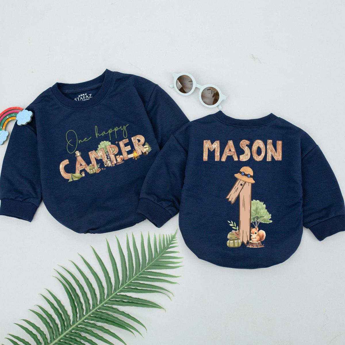 Personalized One Happy Camper Romper Camping 1st Birthday Bodysuit Baby Boy Outfits Adventure Birthd