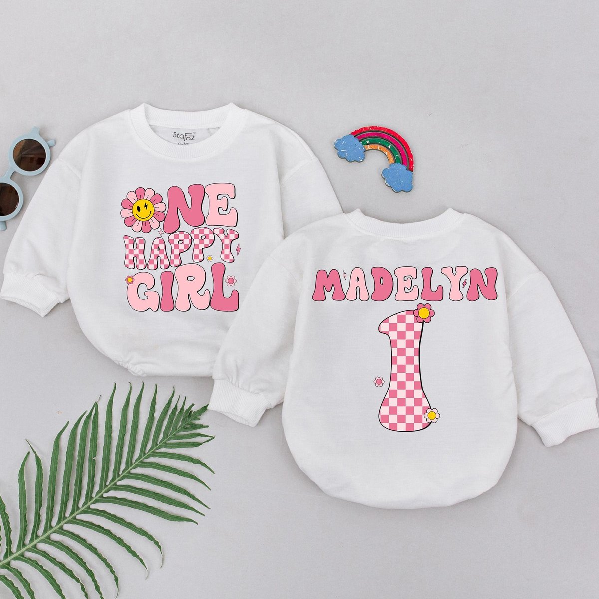 Personalized One Happy Girl Birthday Romper First Birthday Girl Romper One Candle Outfits Toddler Pa