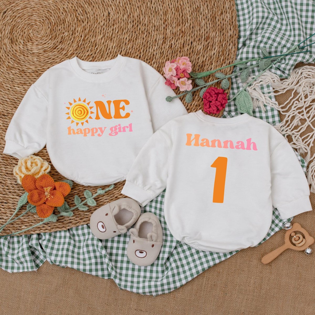 Personalized One Happy Girl Romper First Trip Around The Sun Little Sunshine Birthday Bodysuit Boho 183