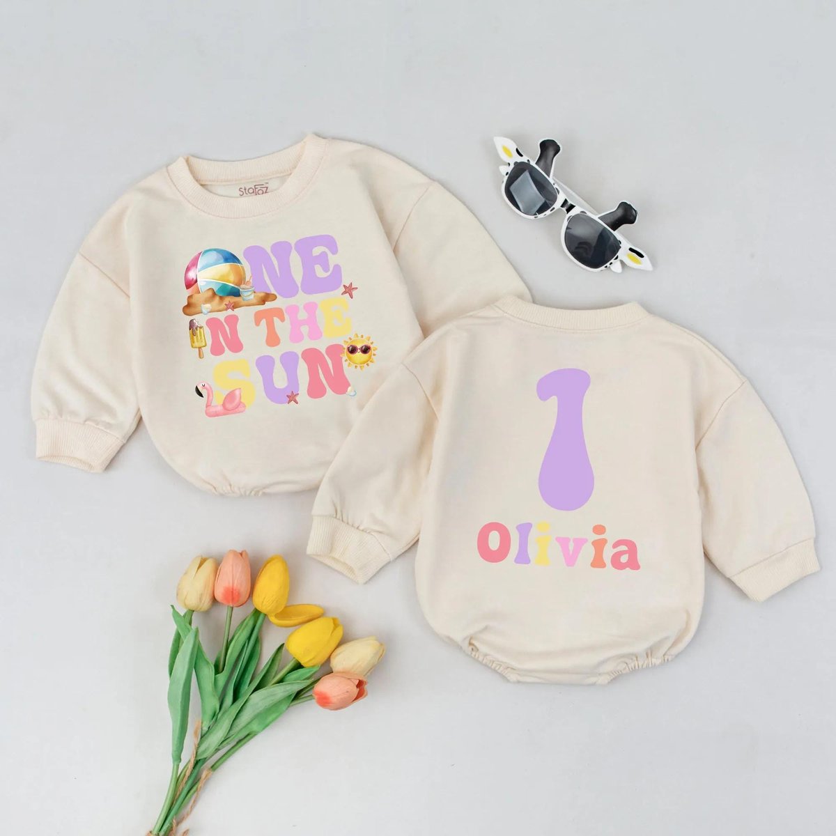 Personalized One in the Sun Bubble Romper First Birthday Outfit Summer First Trip Baby Clothes Gende 431