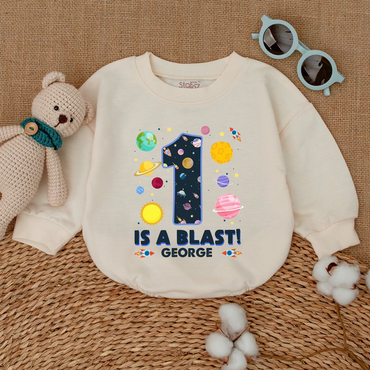 Personalized One is a Blast Birthday Romper Outer Space First Birthday Bodysuit Galaxy Birthday Newb 170