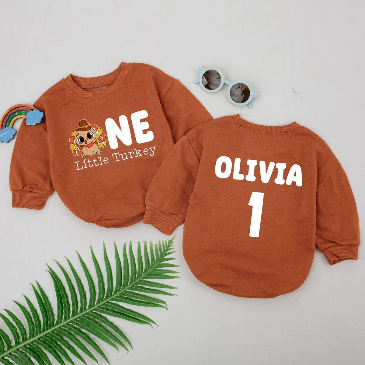 Personalized One Little Turkey Romper Turkey Baby Romper 1st Birthday Thanksgiving Outfit First Than