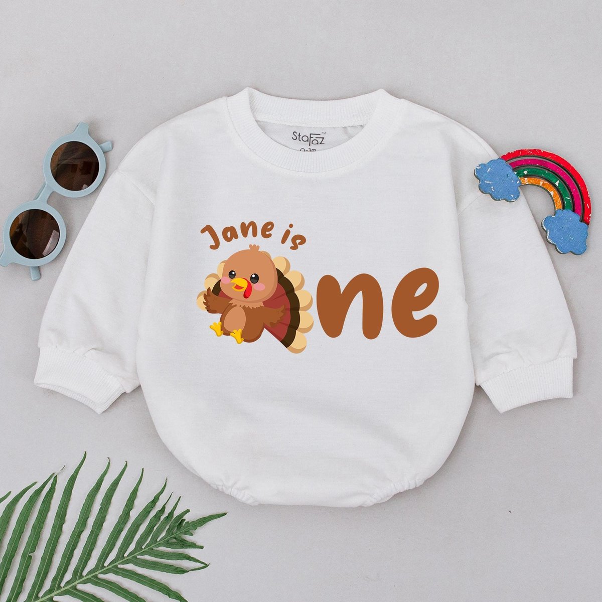 Personalized One Little Turkey Romper First Thanksgiving Outfit Turkey Baby Romper Turkey Day Bodysu