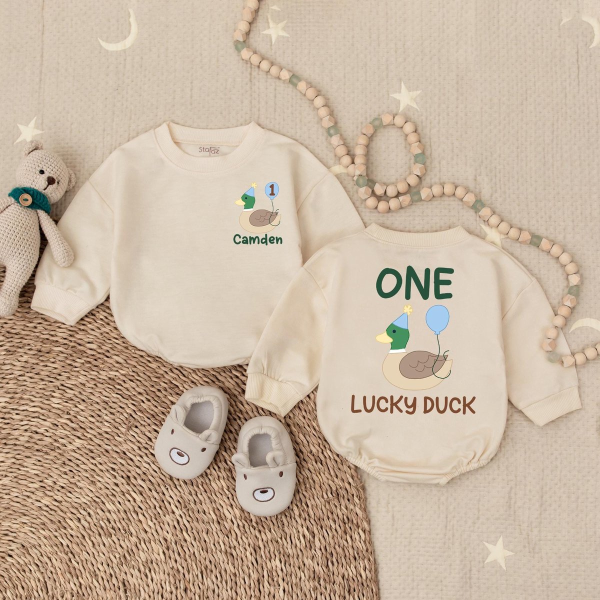 Personalized One Lucky Duck Baby Romper Cute Lucky Duck Baby Clothes First Birthday Baby Outfit Mall