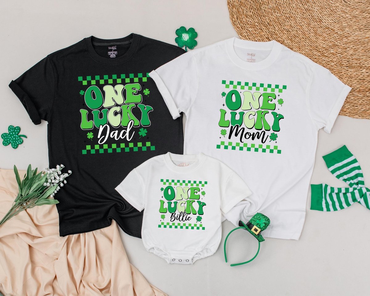 Personalized One Lucky Family Shirts Dad and Baby 1st Birthday Outfit St Patricks Day Birthday Shirt 187