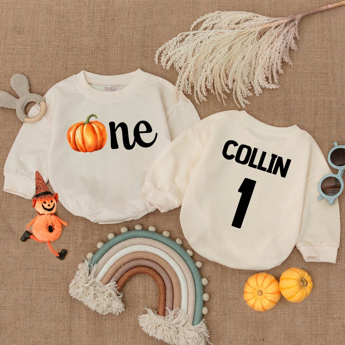 Personalized One Pumpkin Long Sleeve Thanksgiving Baby Outfit Bubble Romper Matching Baby Thanksgivi 178