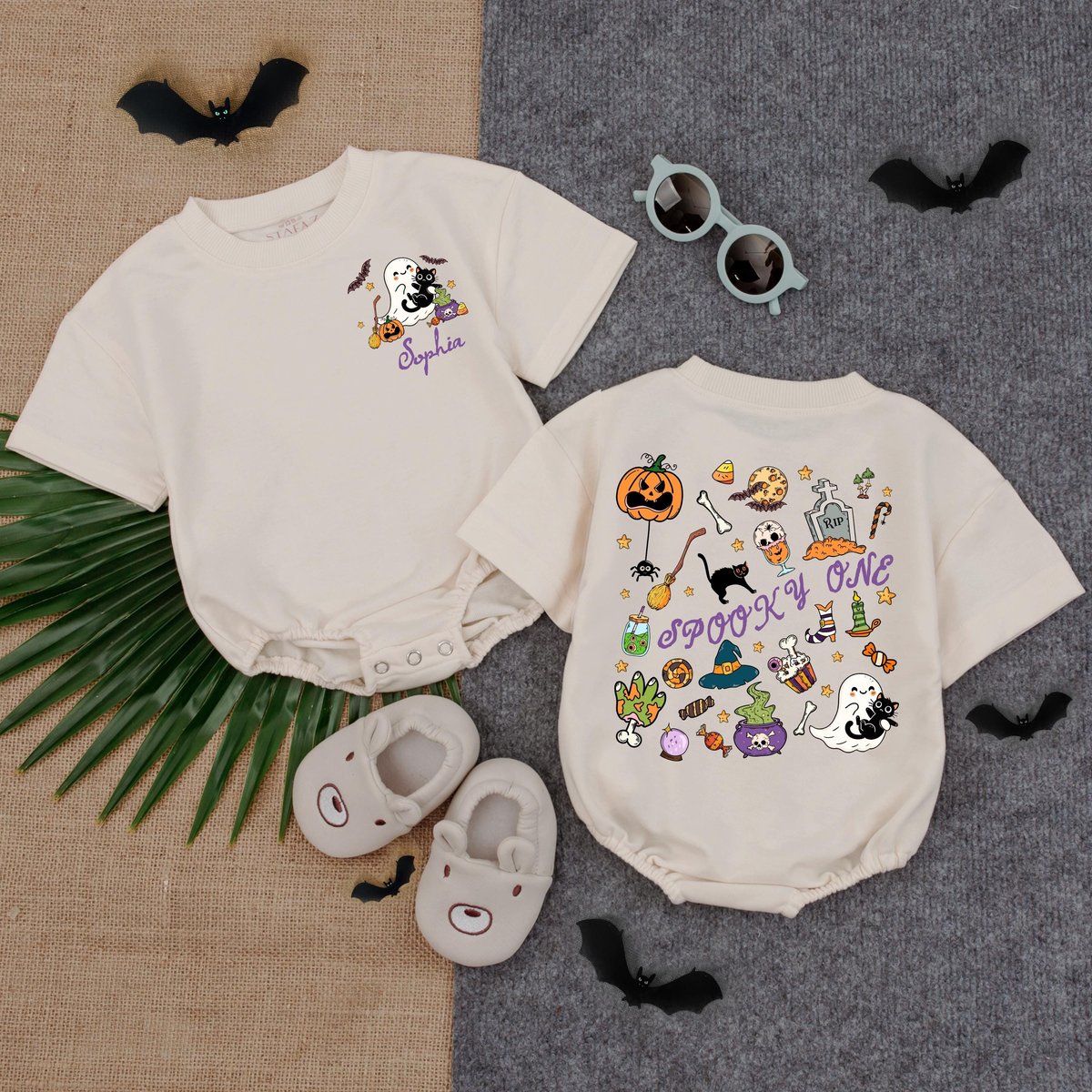 Personalized One Spooky Boo Baby Bubble Romper Spooky Season Bodysuit Halloween Baby Outfit Funny Go 435